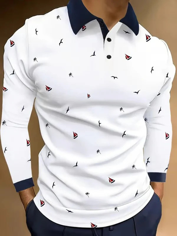 2024 nuevo estilo Amazon comercio exterior casual todo fósforo moda de alta calidad botón de manga larga POLO camisa MB14