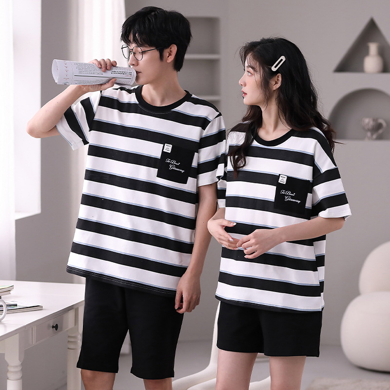 Venta al por mayor pareja pijamas de verano de las mujeres traje de manga corta de algodón Delgado coreano casual hombres y ropa de casa de las mujeres se puede usar fuera