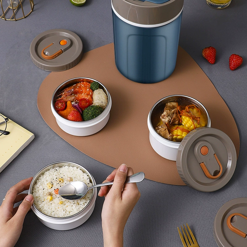 Портативный многослойный ланч-бокс из нержавеющей стали 316 с термосом для офисных работников и студентов