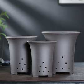 宜兴紫砂兰花三件套花盆君子兰花盆墨兰蝴蝶兰盆大号陶瓷