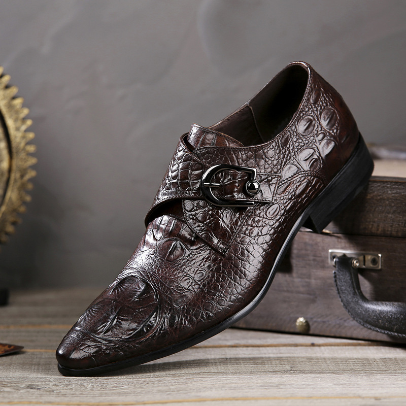 Crocodile Pattern Formal Business Genuine Leather Shoes Men's Slip-On British First Layer Cowhide Embossed Buckle Shoes Crocodile Pattern Formal Business Genuine Leather Shoes Men's Slip-On British First Layer Cowhide Embossed Buckle Shoes