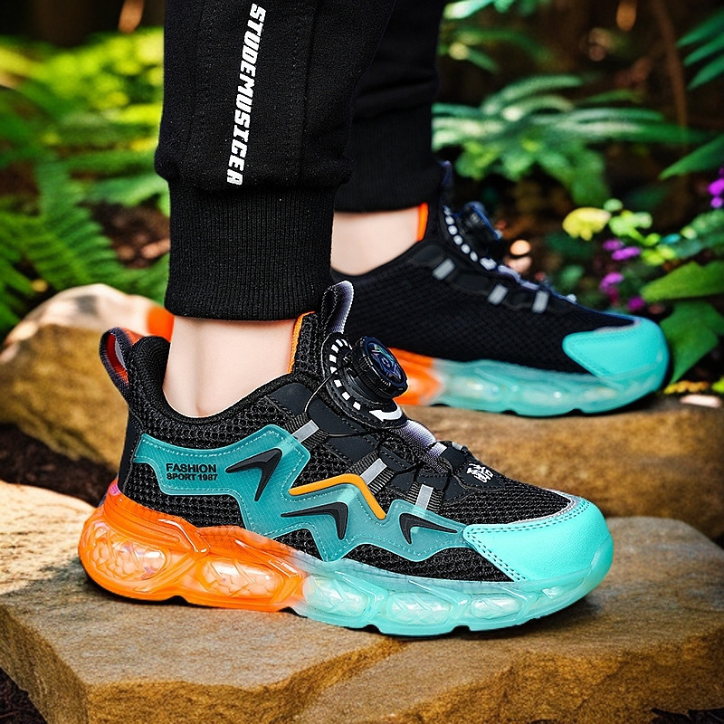 Boys' Shoes Spring and Autumn New Arrival Rotating Button Non-Slip Breathable Teenage sneaker Middle and Big Kids Running Trendy Shoes