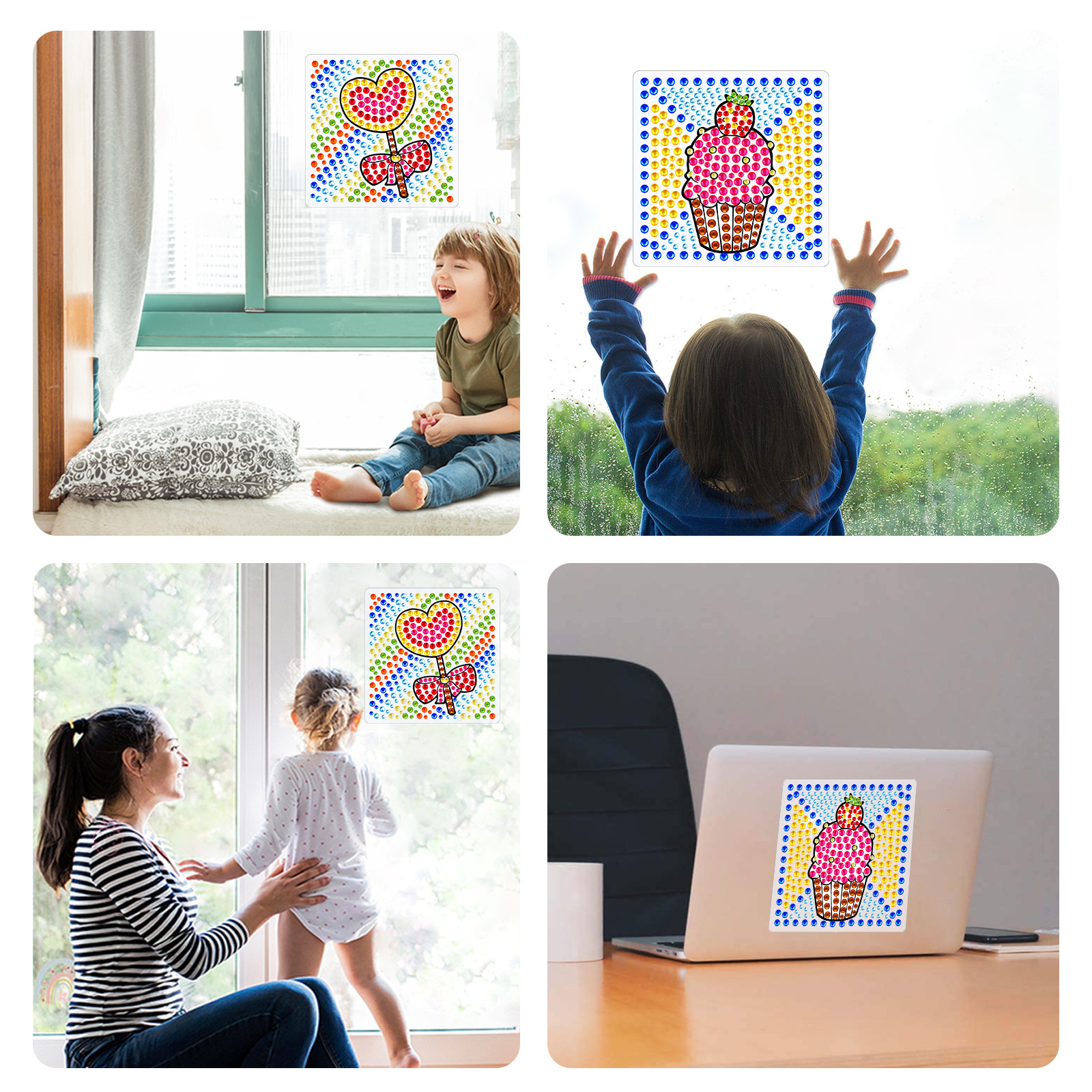 Venta caliente de dibujos animados pastel diamante pintura libre pegatinas DIY ladrillo pintura hecha a mano pegatinas ventana cristal brillante diamante caliente venta