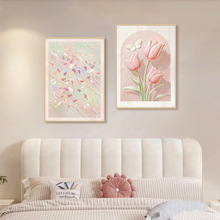 奶油风卧室装饰画郁金香主卧床头背景墙两联挂画小清新客餐厅壁画