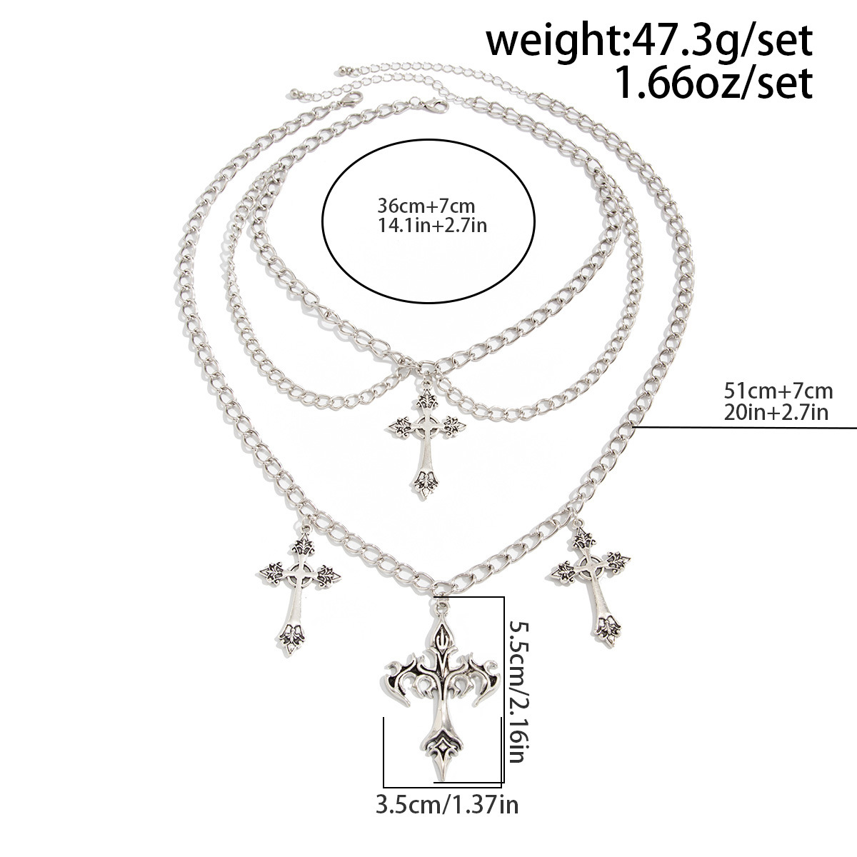 54g Weight Iron Pendant Material Layered Necklaces Classification Iron Chain Material 1 Piece Quantity Weekend Occasion Iron, Zinc alloy Material Cross Pattern Women's Gender Simple Style, Classic Style Style Dark Punk Cross Pendant Necklace Set For Women Exaggerated Stacking Cool Sweet Clavicle Chain Jewelry Geometric Pattern Alloy Zinc 21