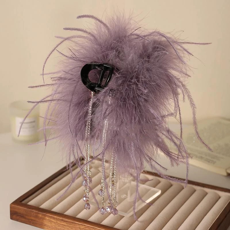 Purple Ostrich Feather Tassel Clip 13cm