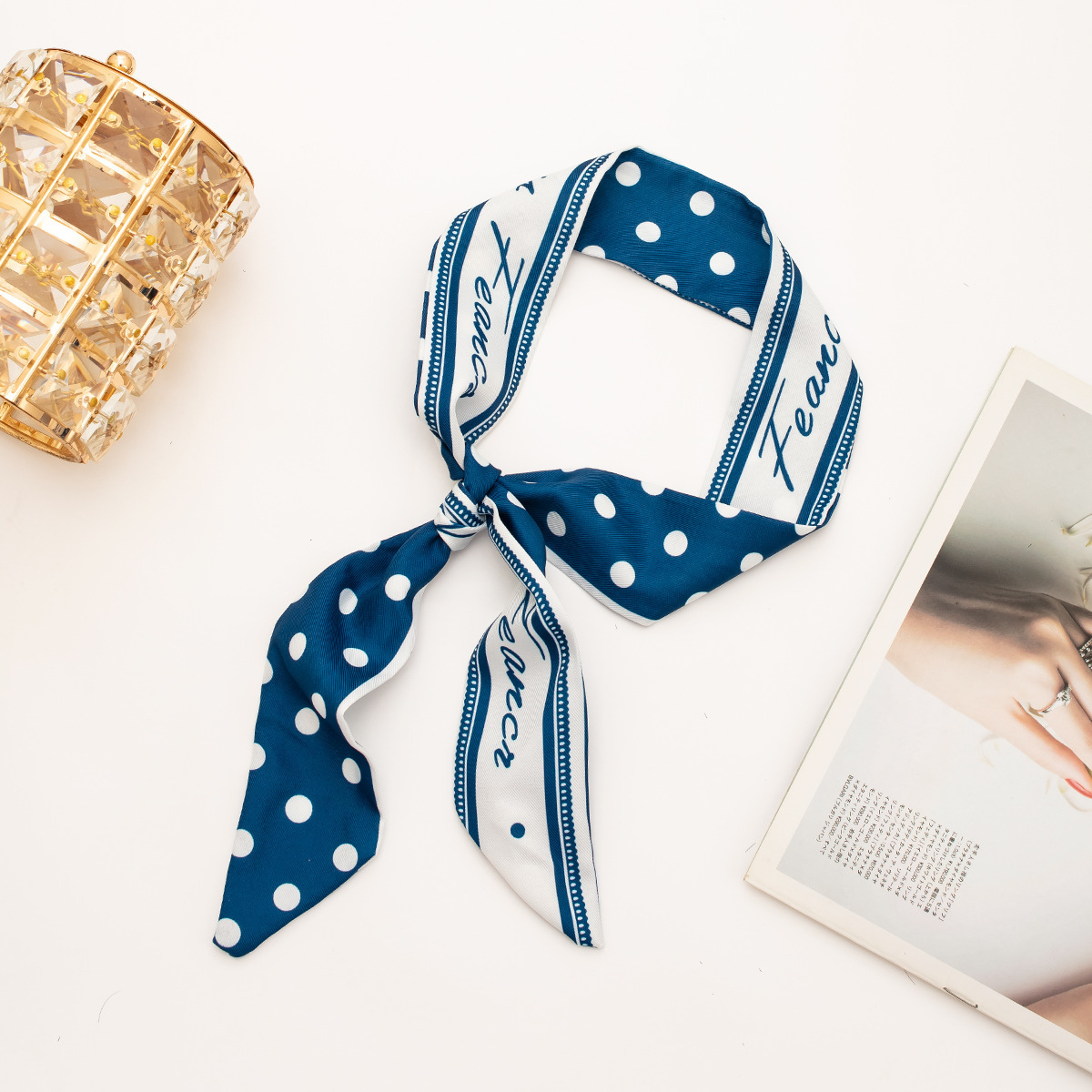【폴카 도트 시리즈●블루 스타일] 실크 스카프 1개