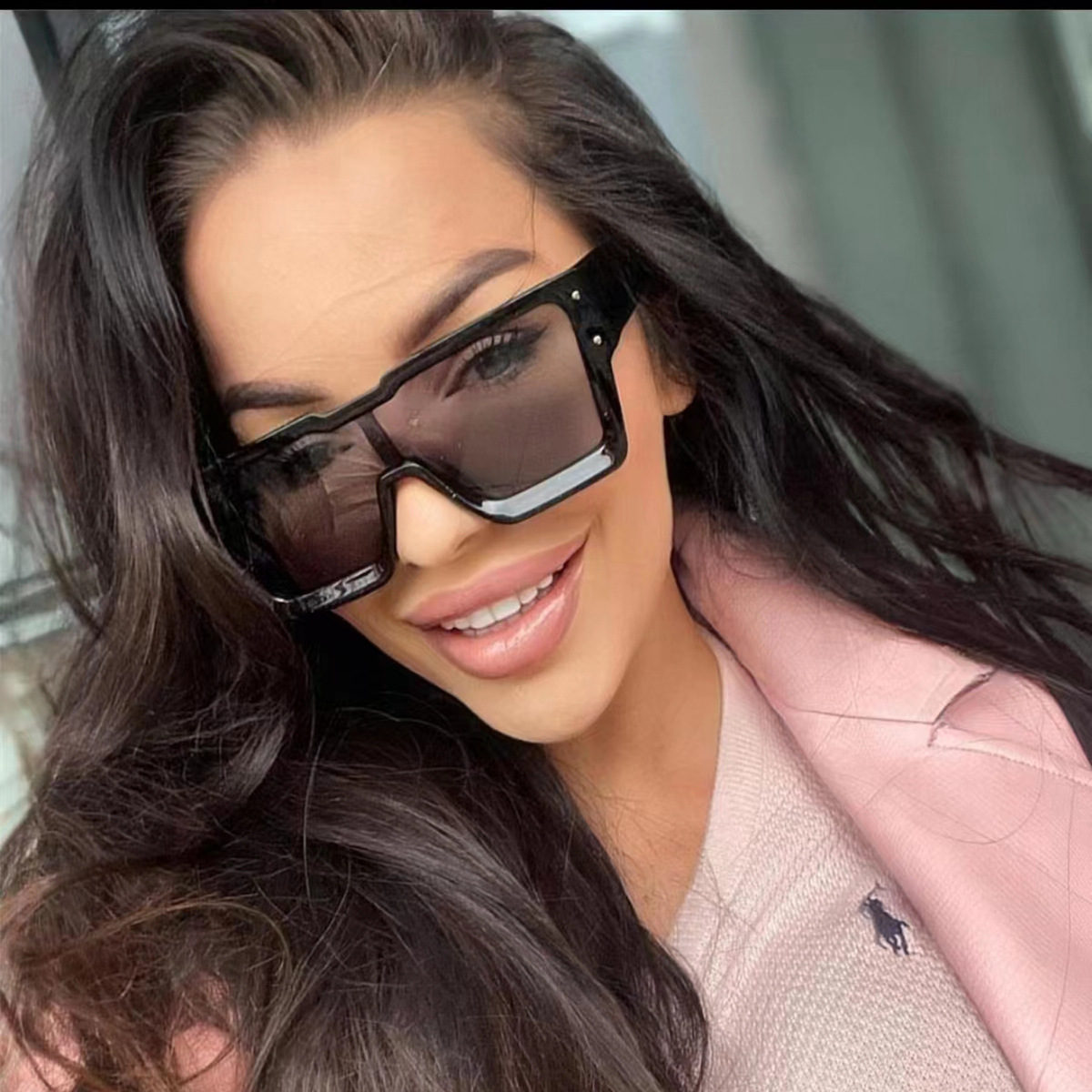 Nuevo europeo y americano personalizado gafas de sol de Marco grande lente de una pieza ins estilo plata gafas deportivas 97124