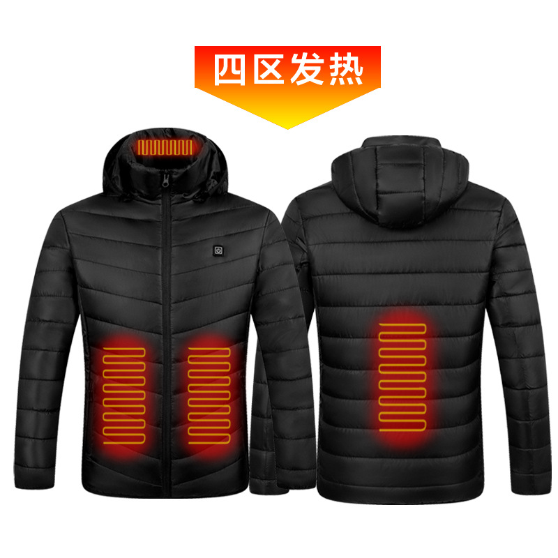 2 Zone 4 calefacción eléctrica abrigo de algodón acolchado USB carga térmica abrigo acolchado de algodón Distrito 9 calefacción inteligente abrigo acolchado de algodón con capucha invierno de los hombres engrosada zona
