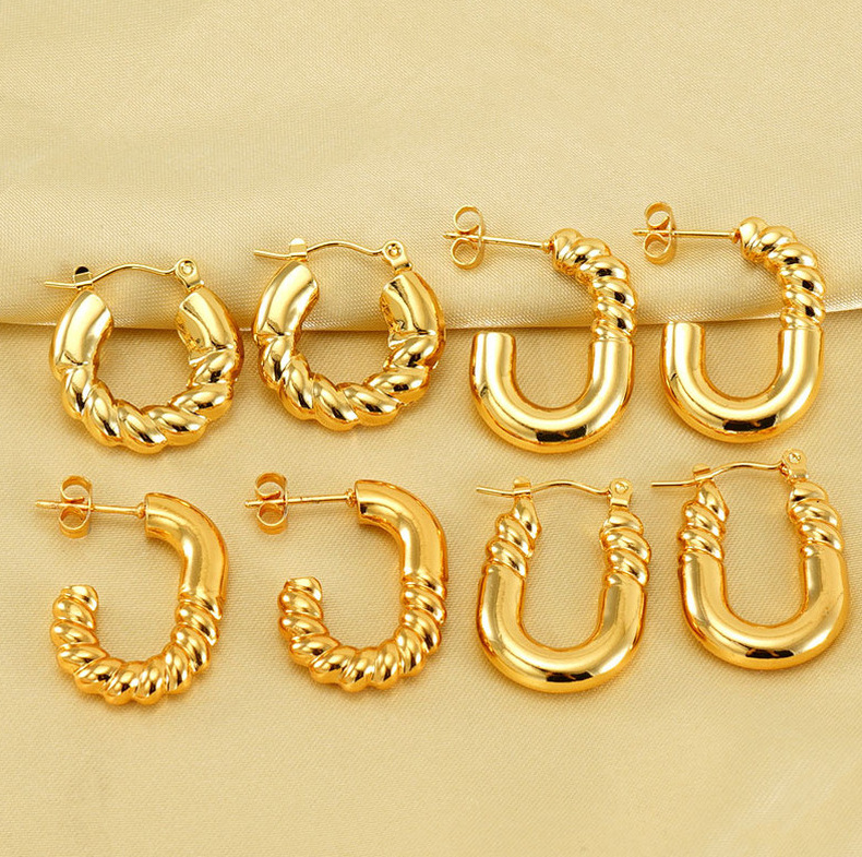 1 Pair Simple Style Geometric 304 Stainless Steel 18K Gold Plated Hoop Earrings Ear Studs display picture 1
