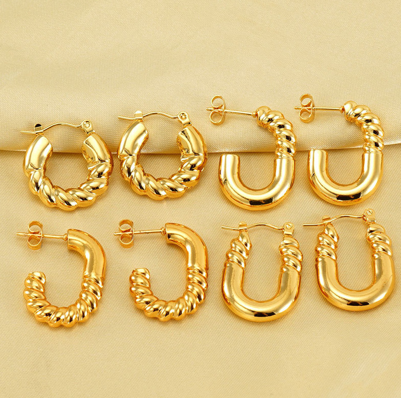 14g Weight 304 Stainless Steel Ear Needle Material 18K Gold Plated Plating Material 1 Pair Simple Style Geometric 304 Stainless Steel 18K Gold Plated Hoop Earrings Ear Studs