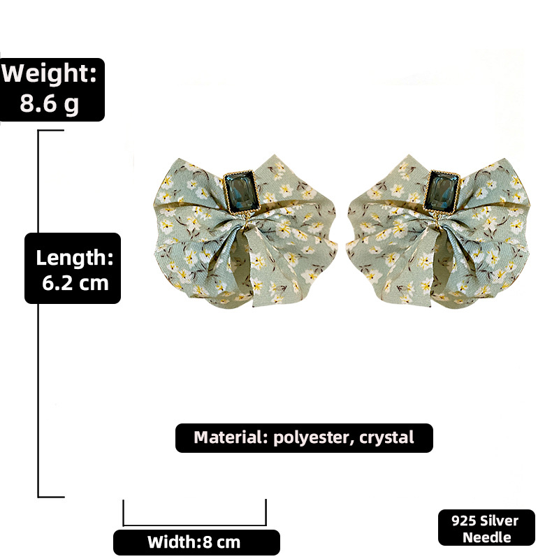 Fashion Crystal Fabric Printing Bow Stud Earrings Wholesale Nihaojewelry display picture 2