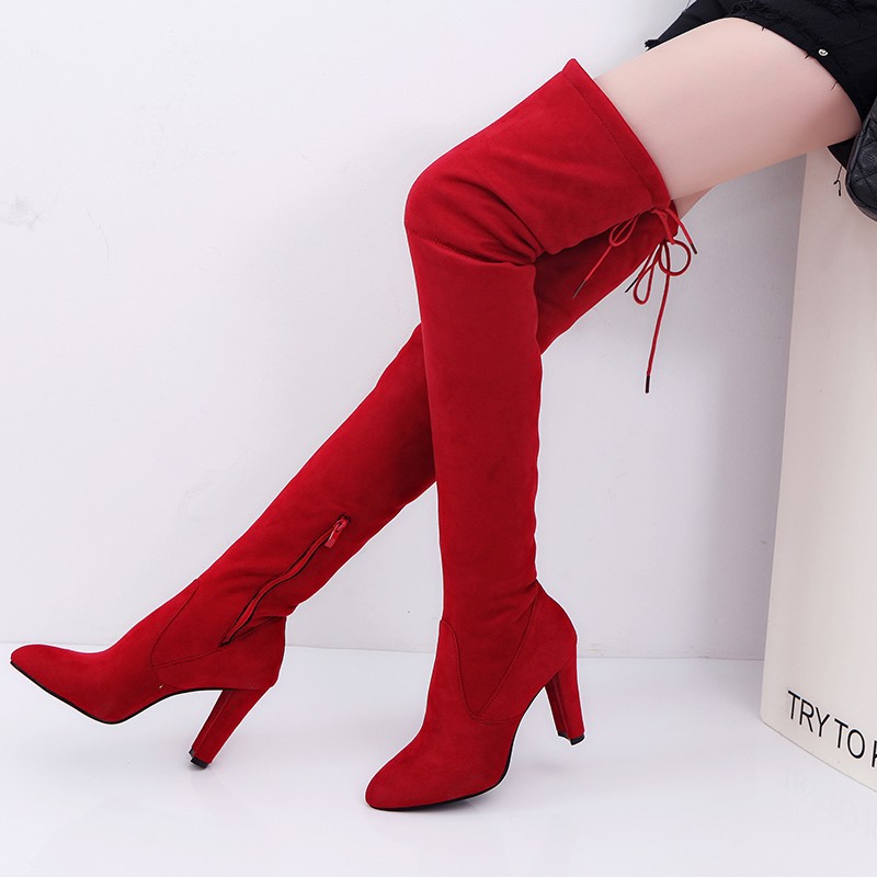 Demi-season suede high boots heels