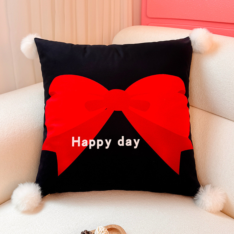 Almohada de dopamina con lazo negro, funda de almohada, sala de estar, sofá, almohada, impresión de cabecera, almohada de cintura abstracta, bola de pelo