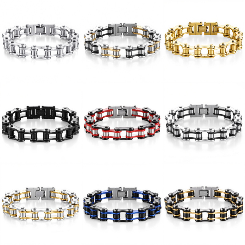 Cross-Border Stainless Steel Handmade Men's Bracelets, Motorcycle Bracelets, European and American Punk Bicycle Bracelets, Couple's Women's Jewelry Wholesale