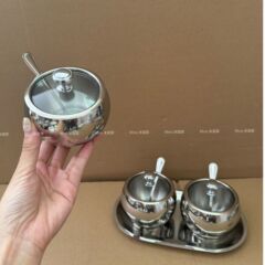 ミノ家304鋼調味缶セット家庭用ヨーロッパ風調味料箱調味料缶調味料箱スプーン付きベース缶