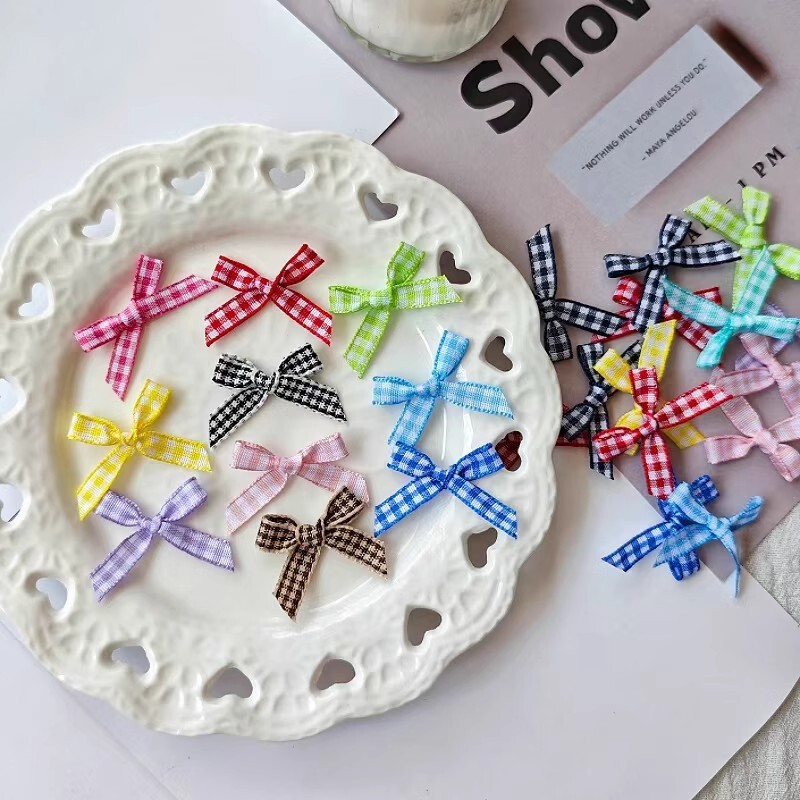 Plaid houndstooth small bow decoration 6mm wide finished girl heart gift packaging accessories handmade DIY materials Plaid houndstooth small bow decoration 6mm wide finished girl heart gift packaging accessories handmade DIY materials