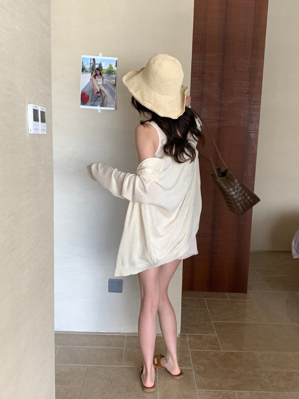 Bộ cardigan len phối áo hai dây nữ phong cách lười biếng mùa hè — yến mạch chi tiết 34