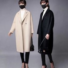 高端双面羊绒大衣女中长款2021年新款茧型米白色气质羊毛呢外套女
