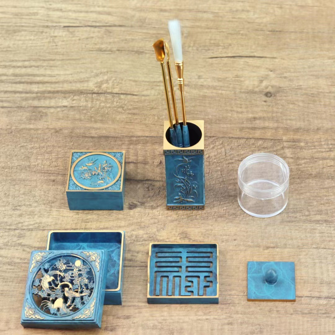 Brass burnt blue lotus incense burner incense ritual tools incense accessories set incense powder making incense seal beginner tools wholesale