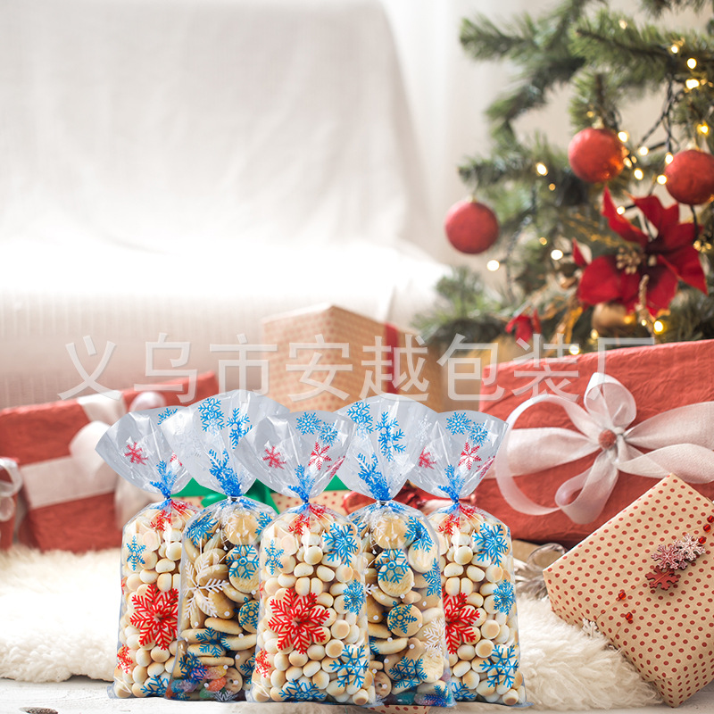 Nuevo en stock OPP Navidad invierno viejo copo de nieve árbol celofán bolsa de regalo de vacaciones bolsa de galletas bolsa de dulces