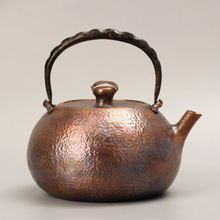 1.5L纯手工一张打紫铜壶捶目纹红铜茶壶烧水壶仿古功夫茶具支持混