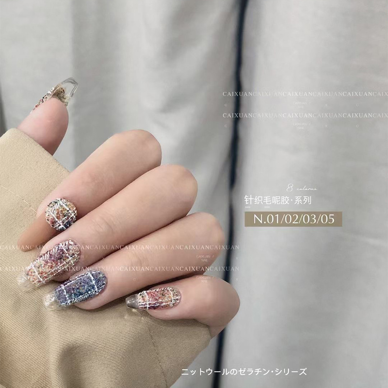Nuevo estilo japonés de punto pegamento de lana fototerapia alivio de uñas textura tridimensional sin lavado de partículas de color mezclado traje especial