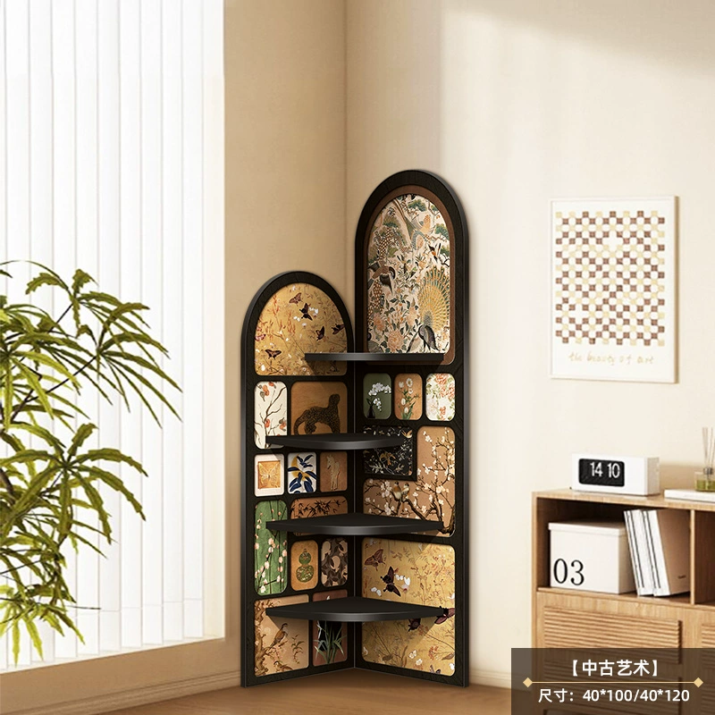 Религиозная? Medieval style floor-standing ornaments living room TV cabinet wall corner cabinet retro storage rack multi-layer triangle cabinet