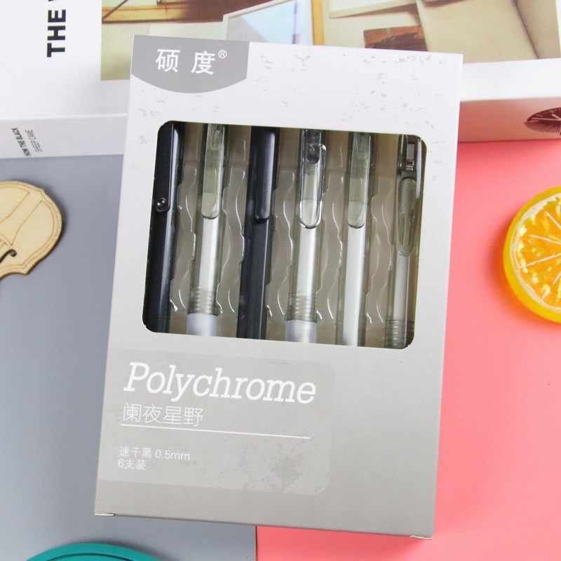 6 piezas en la misma caja de color ST cabeza gel pluma de alta apariencia Oficina papelería pluma de empuje pluma estudiante de agua