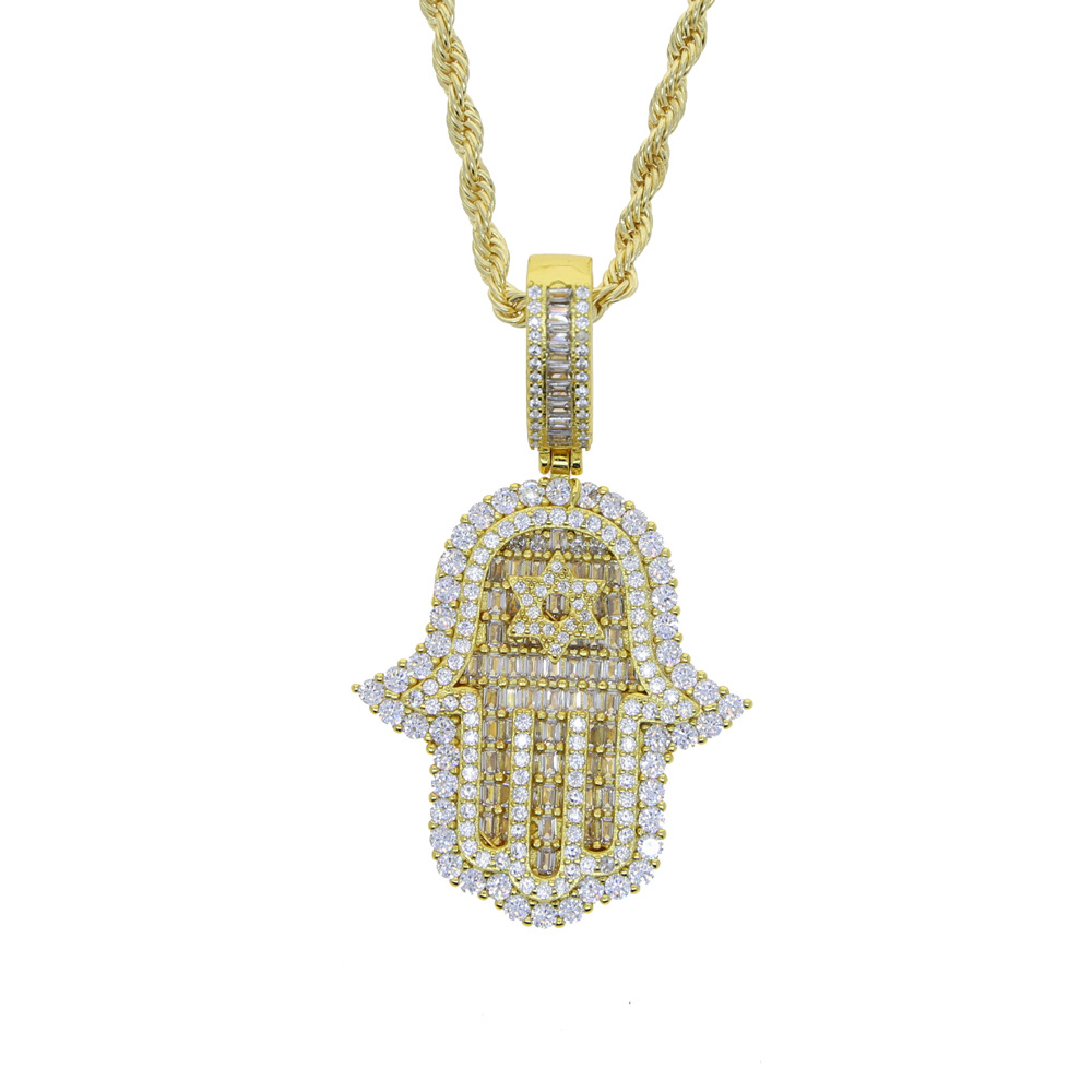 Men'S Gender Hip-hop Palm Star Copper Inlay Zircon Men's Pendant Necklace