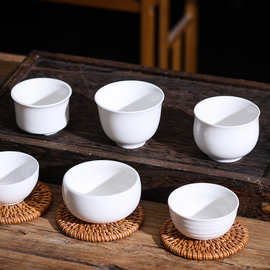 10个陶瓷小茶杯功夫茶家用招待客人白瓷瓷茶杯带把小杯带手柄瓷杯