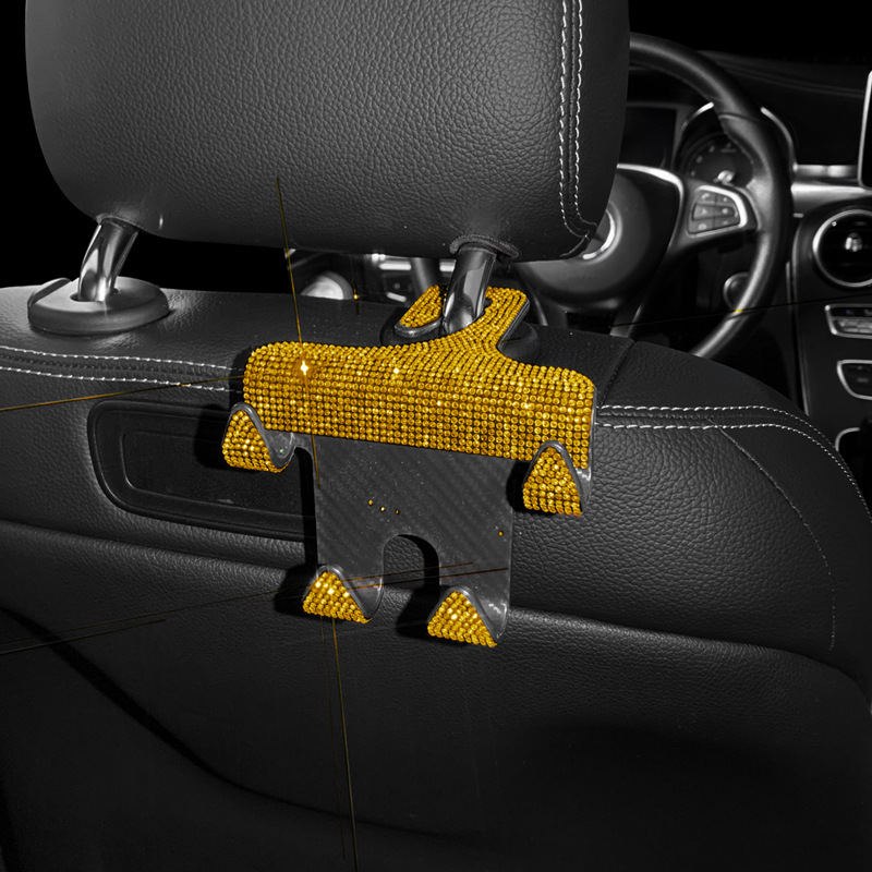 Nuevo coche diamante incrustado multi-funcional doble gancho coche creativo trasero reposacabezas gancho titular del teléfono móvil para el coche