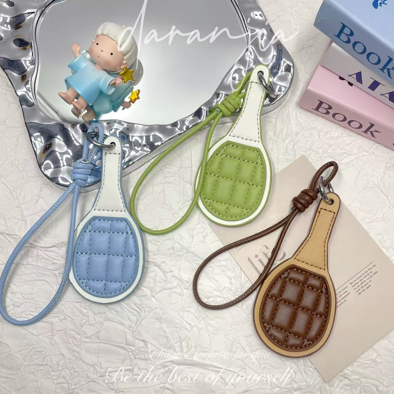 New Niche Leather Tennis Racket Bag Pendant Cross-Border Popular Exquisite Pu Braided Rope Keychain Racket Pendant