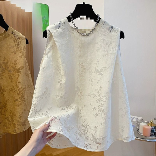 Women's 2025 New Luxury Linen Ramie Sleeveless Top with Lace and Embroidery, Stylish and Fashionable Tank Top