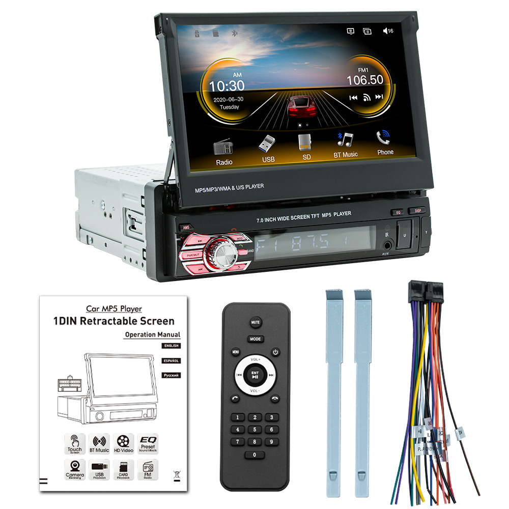 9601C 7 pulgadas de pantalla retráctil coche Bluetooth MP5 reproductor multifunción Tarjeta de inserción de radio de coche Carplay
