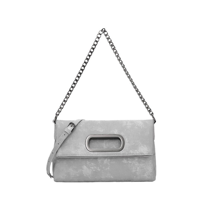 New genuine leather satin versatile underarm folding bag 2024 new niche high end chain messenger bag_voghion.com