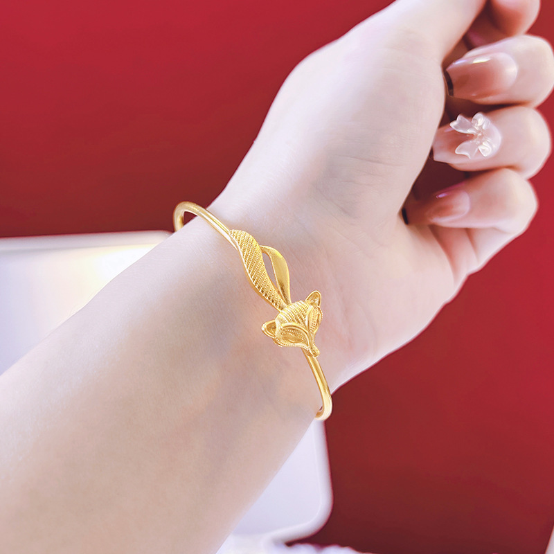 Nueva pulsera de oro lindo zorro Push-Pull aleación de cobre joyería antigua de las mujeres boca abierta accesorios de estilo nacional al por mayor