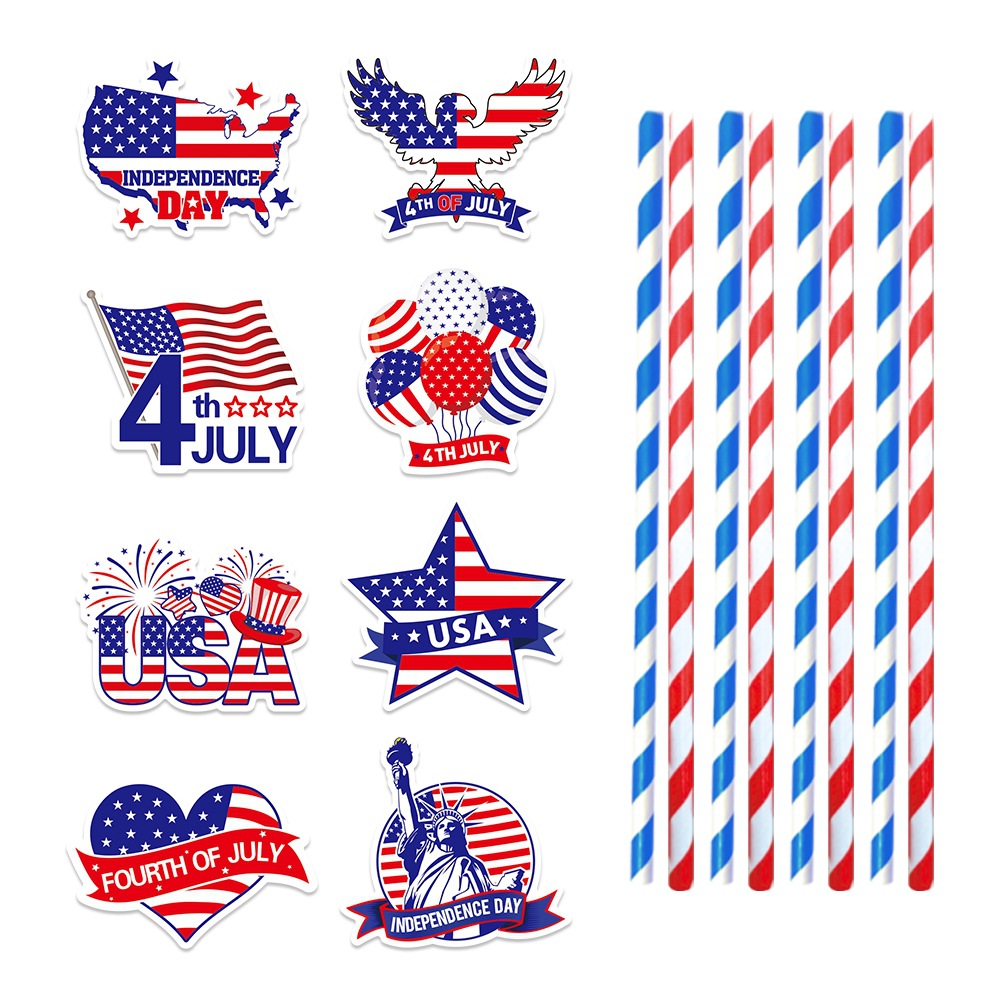 Europa y Estados Unidos transfronterizos Día de la Independencia Party Decoración Inserción de paja de bebida Decoración de paja Insert Decoración del Día Nacional de los Estados Unidos