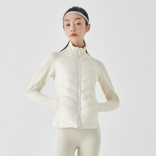 Down Jacket Autumn and Winter Sports Fitness Clothing Lightweight Slim Knitted Integrated Windproof Warm White Duck Down Running Yoga Clothing