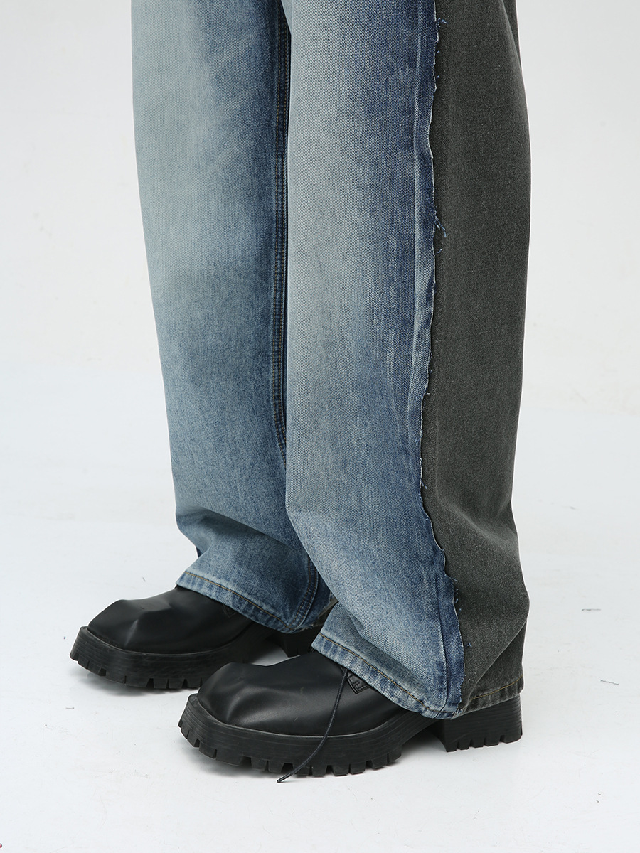 Mtlclothes ropa de Hombre | 2023 cuatro estaciones nuevo retro flojo recto azul y gris costura casual jeans