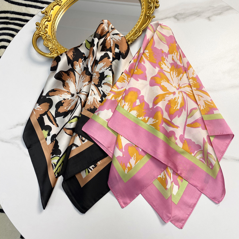 Silk Scarf Classification Holiday, Daily Occasion Women's Sweet Flower South Korean Satin Silk Scarves