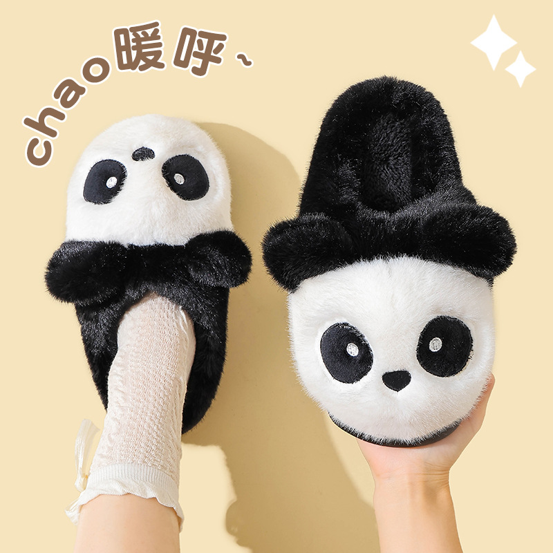 Panda zapatillas de algodón para mujeres 2025 nuevo invierno pareja interior anti-derrapante zapatillas cálidas de pelo para hombres