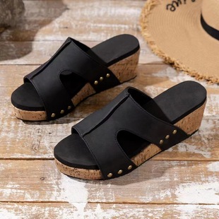 Foreign Trade Large Size Slippers for Women 2023 Thick-Soled Casual Fish Mouth Slippers for Women Aliexpress Amazon Thick-Soled Slippers