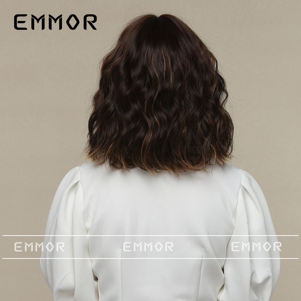 Venta caliente transfronteriza europea y americana peluca femenina flequillo recto hombro marrón negro Pelo Rizado cabeza completa peluca venta directa de fábrica