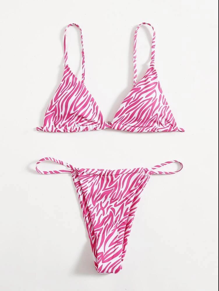 Triangle Cup Bra Cup Women's Gender Women's Stripe Leopard 2 Pieces Set Bikinis Swimwear