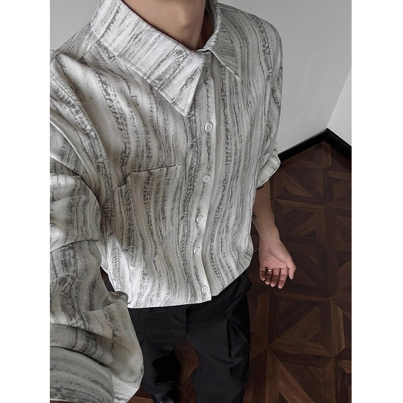 American Tie-Dye Stripesd Long-Sleeved Shirt Men's Autum Textured Old Money Style Shirt Cleanfit Casual Jacket American Tie-Dye Stripesd Long-Sleeved Shirt Men's Autum Textured Old Money Style Shirt Cleanfit Casual Jacket