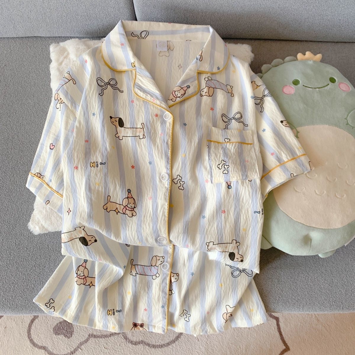 Nube de algodón pijama de verano nuevo suelto de tamaño grande dos piezas dormitorio de estudiantes se puede usar ropa de hogar mujer