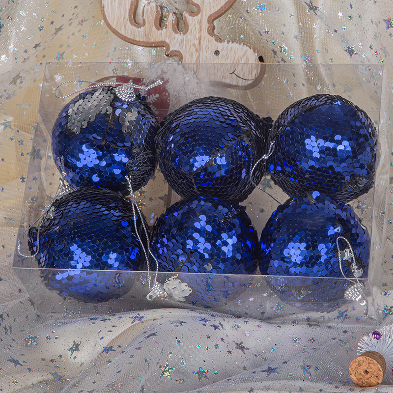 En stock Venta caliente lentejuelas espuma material Navidad bola Navidad árbol colgante 8cm 6 Pack Navidad decoración suministros