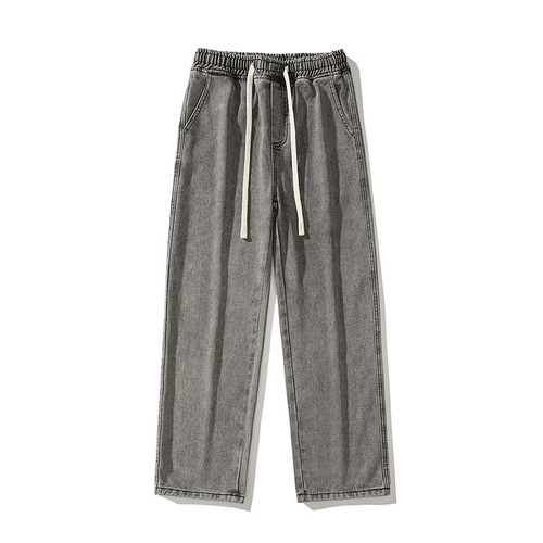 Autumn/Winter Men's Ins Trend Wide Leg Casual Versatile Elastic Waist Loose High Street Laced Straight Leg Pants