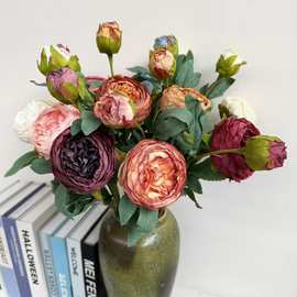 永生芍药花假花洋牡丹插花干花绢花油画牡丹仿真花高档月季花摆件